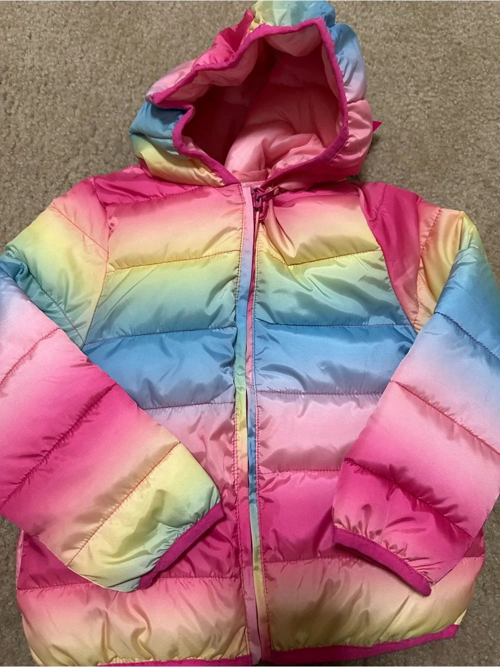Epic Threads Rainbow Ombre Puffer Jacket - Pink, Yellow, Blue